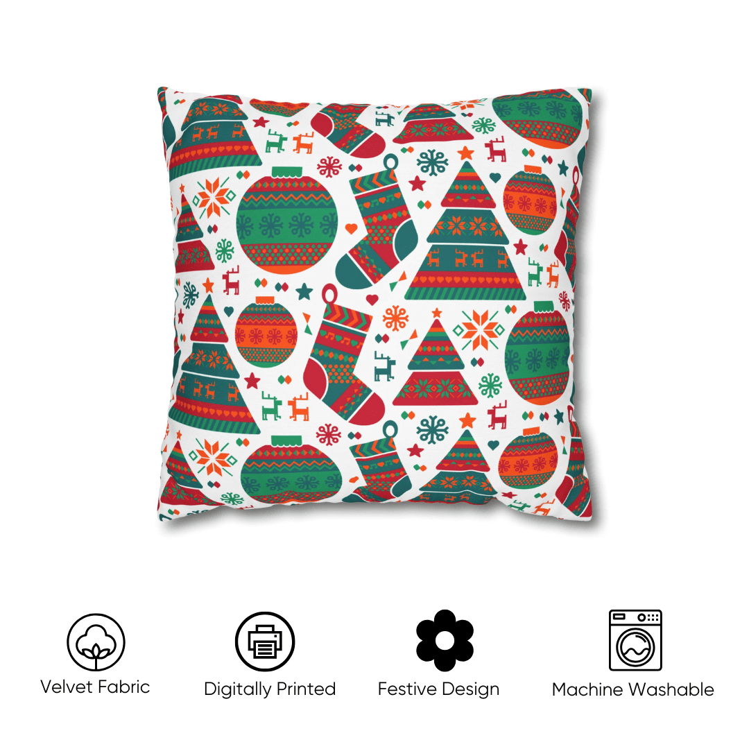 Holiday Icons Velvet  Christmas Cushion Cover