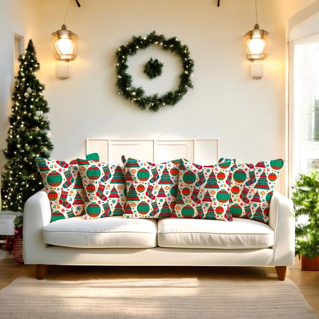 Holiday Icons Velvet  Christmas Cushion Cover