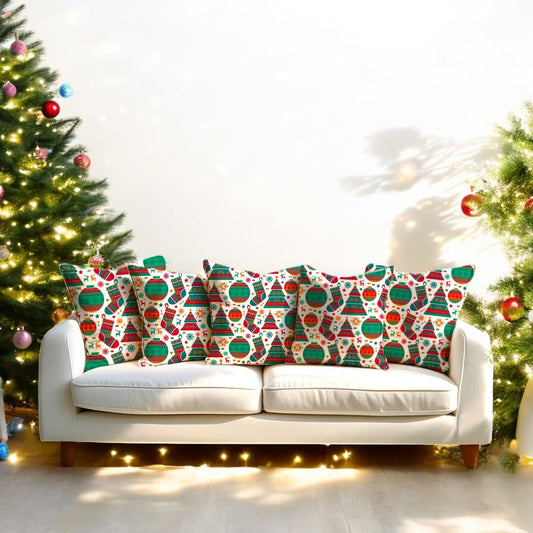 Holiday Icons Velvet  Christmas Cushion Cover Set of 5