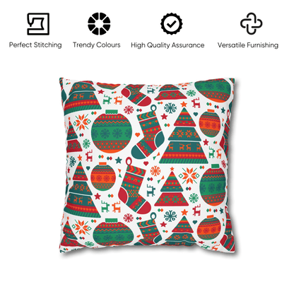 Holiday Icons Velvet  Christmas Cushion Cover