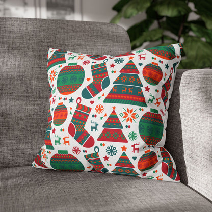 Holiday Icons Velvet  Christmas Cushion Cover