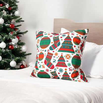 Holiday Icons Velvet  Christmas Cushion Cover