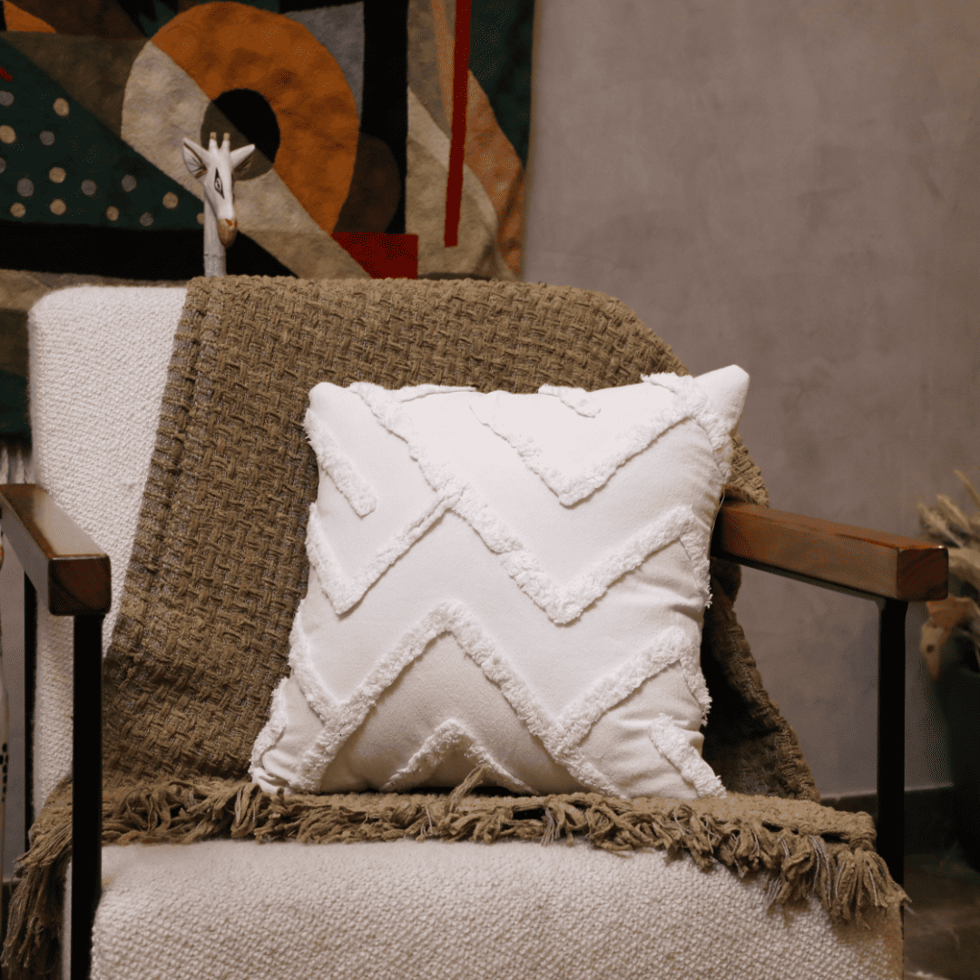 Ivory Chevron Tufted Cushion Cover - Set of 5