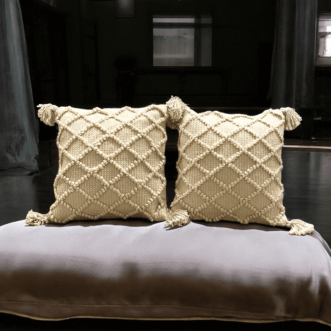 Ivory Diamond Tufted Cushion Cover