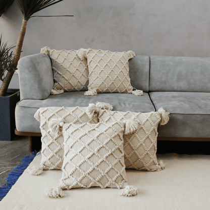 Ivory Diamond Tufted Cushion Cover