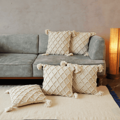 Ivory Diamond Tufted Cushion Cover