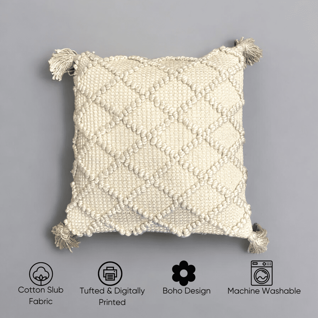 Ivory Diamond Tufted Cushion Cover