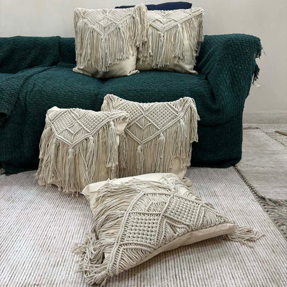 Macramé Elegance Fringed Cushion Cover