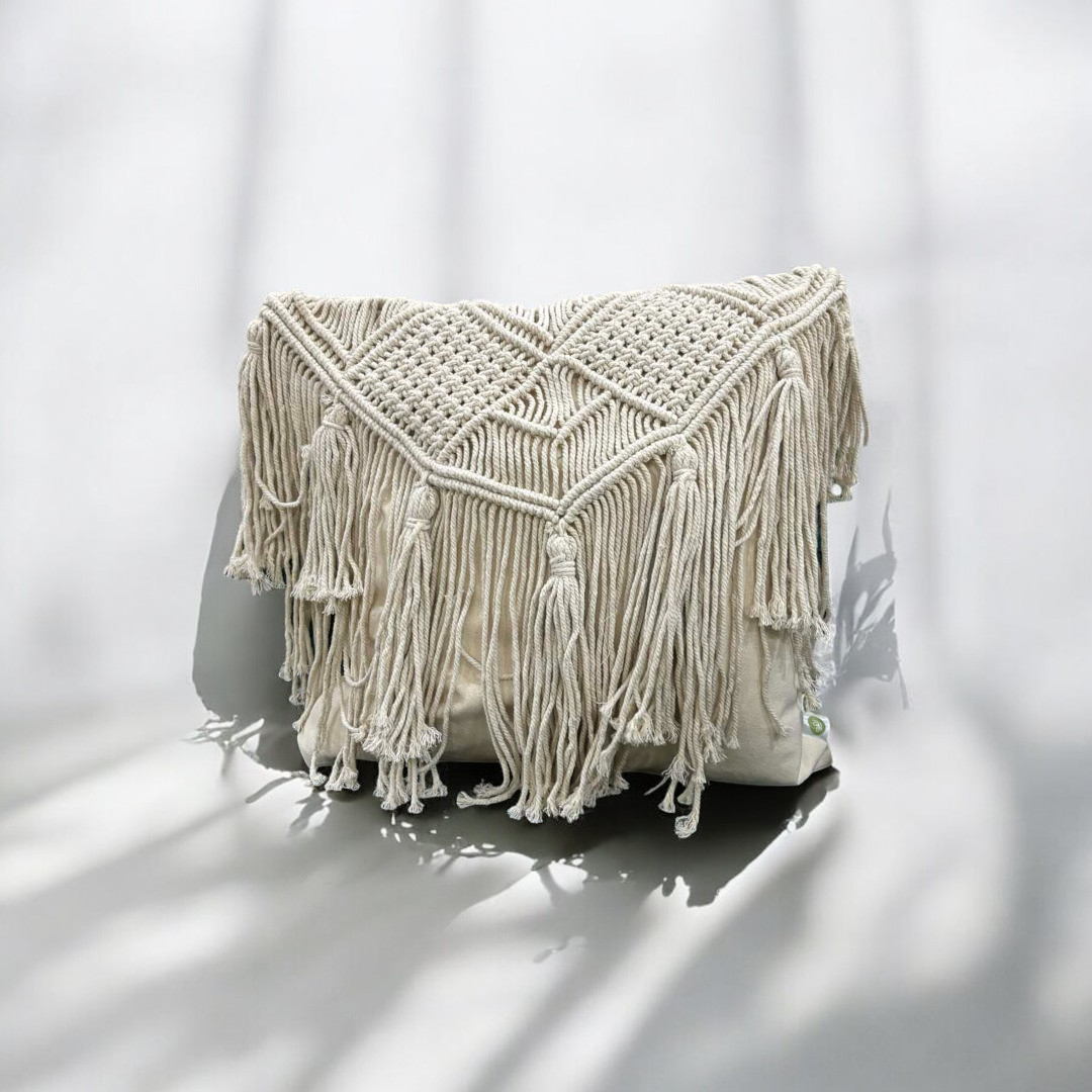 Macramé Elegance Fringed Cushion Cover