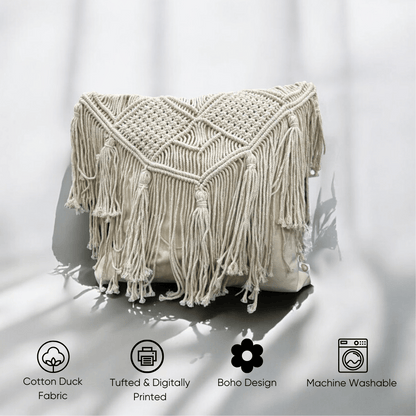 Macramé Elegance Fringed Cushion Cover