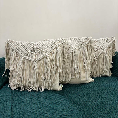 Macramé Elegance Fringed Cushion Cover