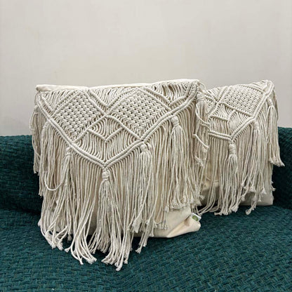 Macramé Elegance Fringed Cushion Cover