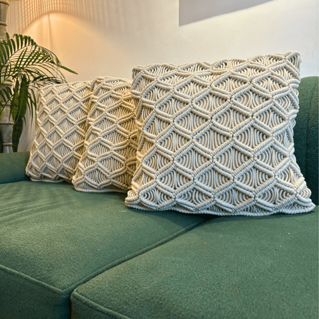 Macrame Weave Textured Tufted Cushion Cover