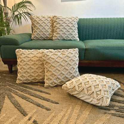 Macrame Weave Textured Tufted Cushion Cover - Set of 5