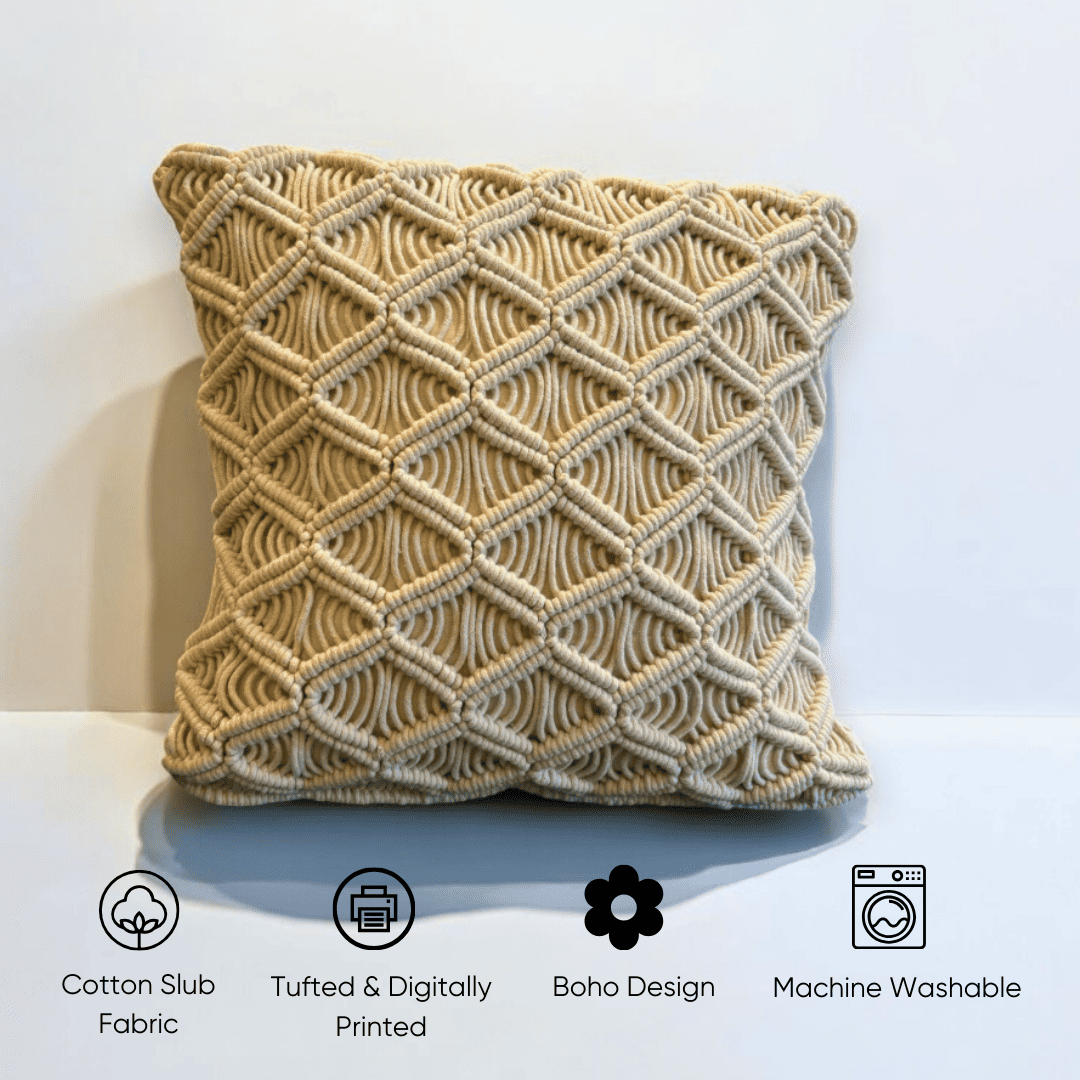 Macrame Weave Textured Tufted Cushion Cover