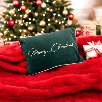 Merry Christmas Velvet Embroidered Cushion Cover