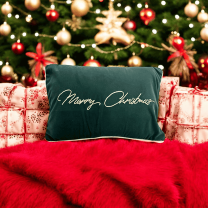 Merry Christmas Velvet Embroidered Cushion Cover