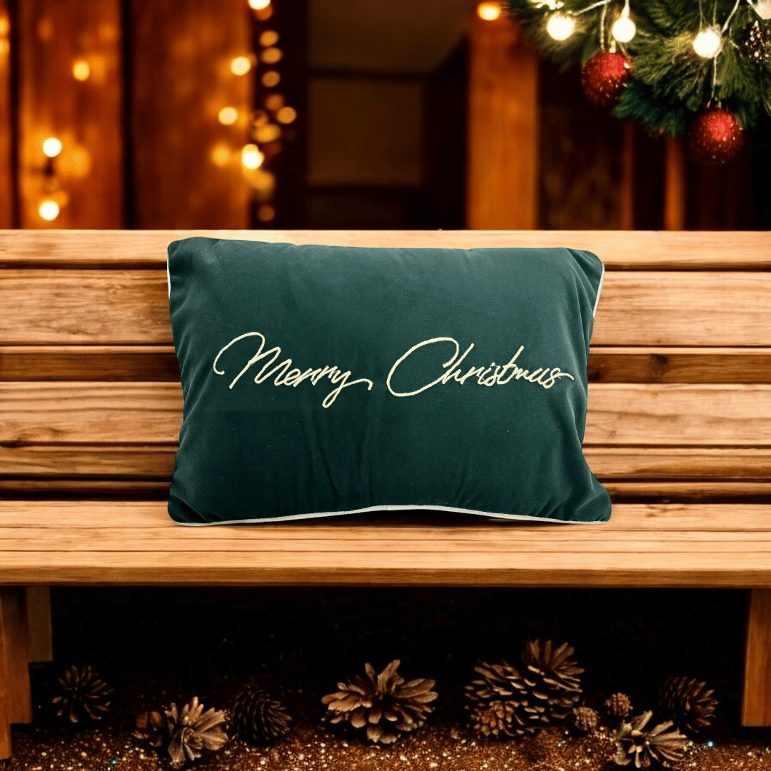 Merry Christmas Velvet Embroidered Cushion Cover