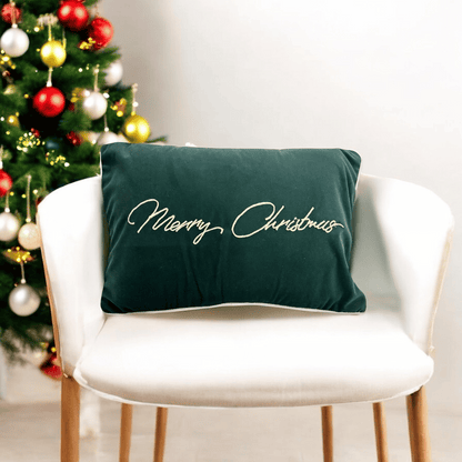 Merry Christmas Velvet Embroidered Cushion Cover