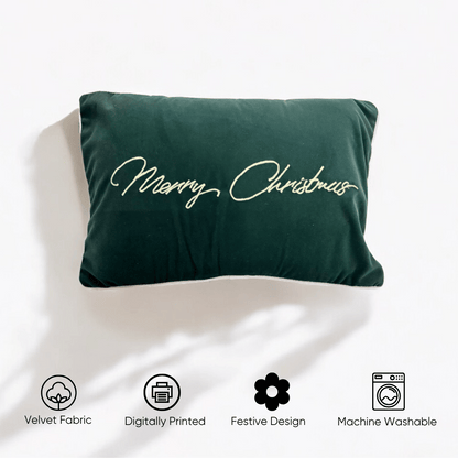 Merry Christmas Velvet Embroidered Cushion Cover