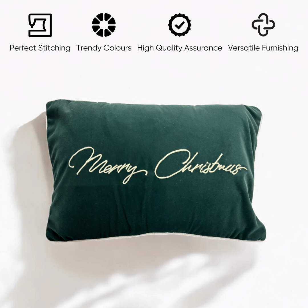 Merry Christmas Velvet Embroidered Cushion Cover