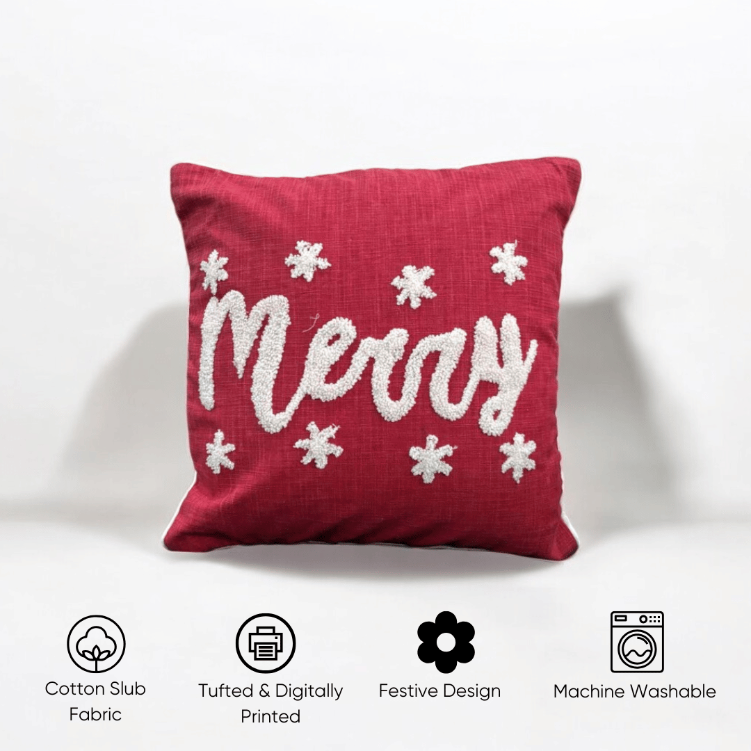 Merry Script Tufted Christmas Cushion Cover