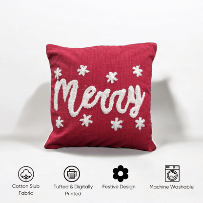 Merry Script Tufted Christmas Cushion Cover