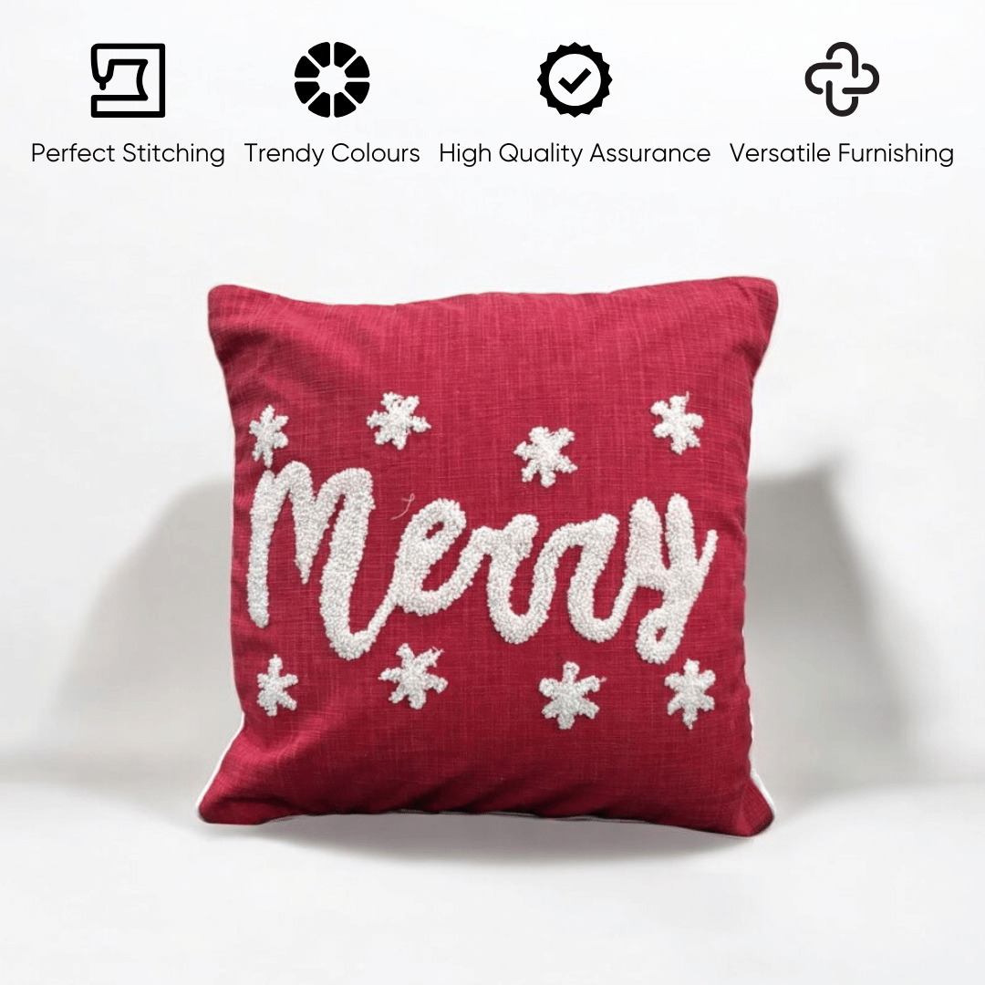 Merry Script Tufted Christmas Cushion Cover