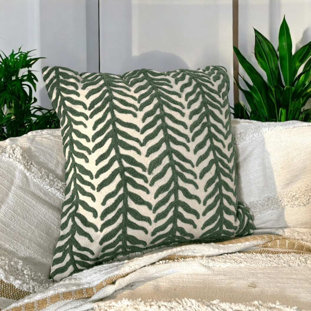 Midnight Fern Tufted Cushion Cover