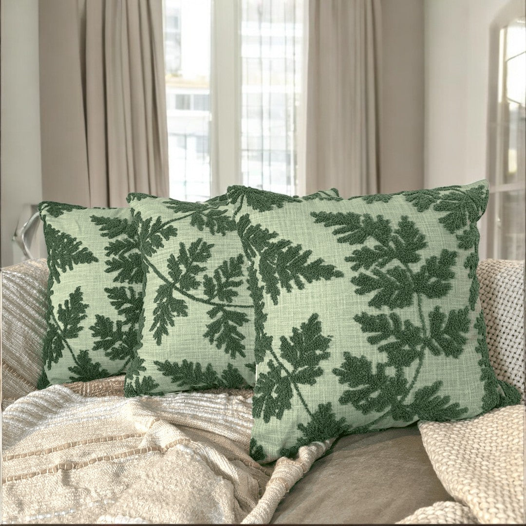 Mint Fern Tufted Cushion Cover