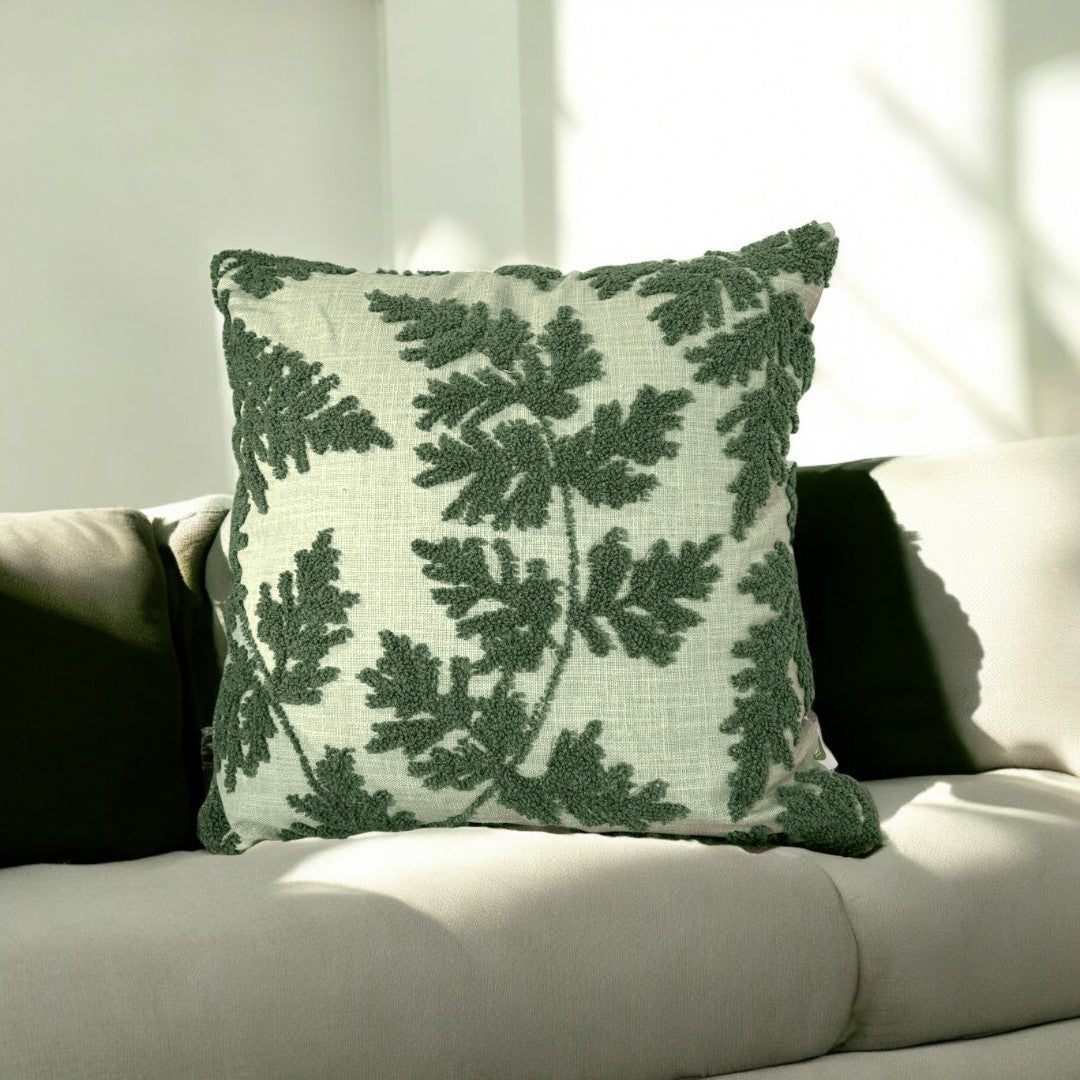 Mint Fern Tufted Cushion Cover