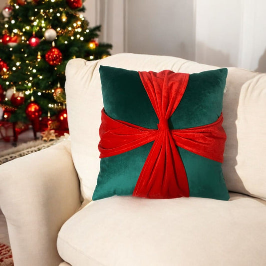 Mistletoe Bow Velvet Christmas Cushion Cover by Lushlyf