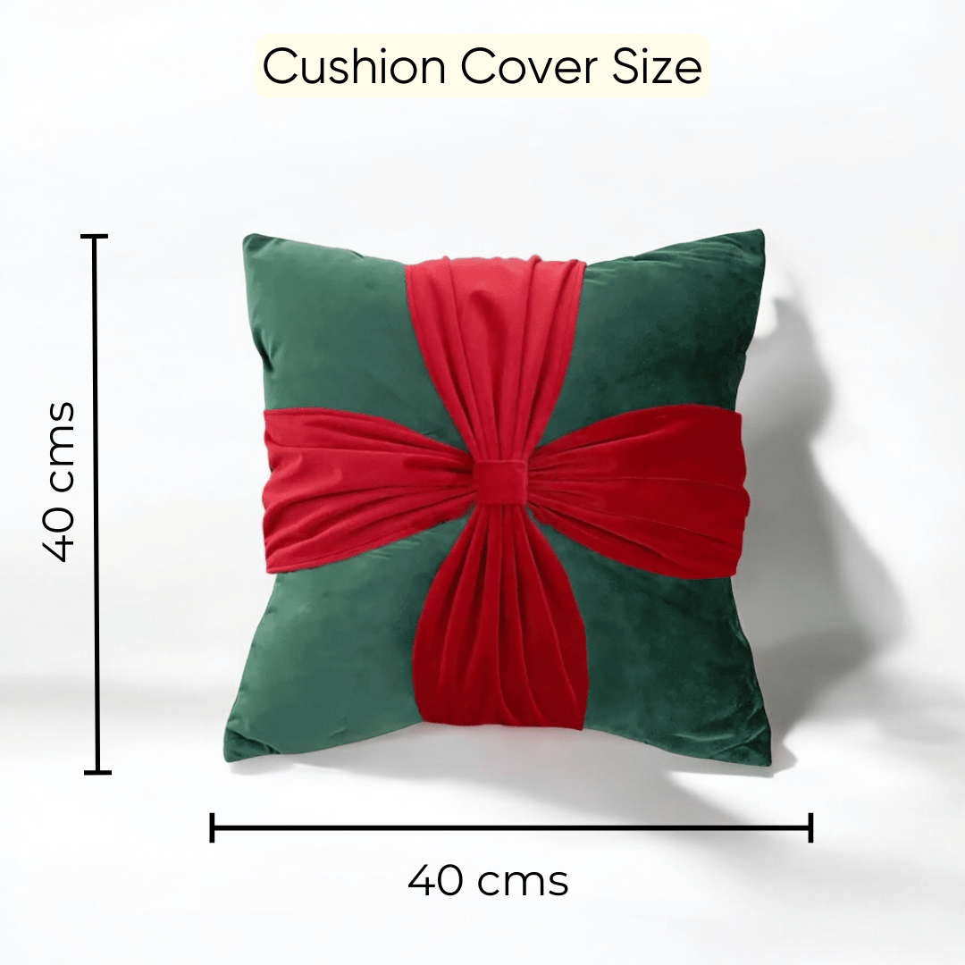 Mistletoe Bow Velvet Christmas Cushion Cover by Lushlyf