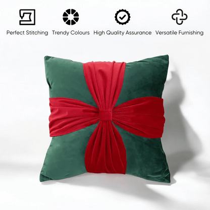 Mistletoe Bow Velvet Christmas Cushion Cover by Lushlyf