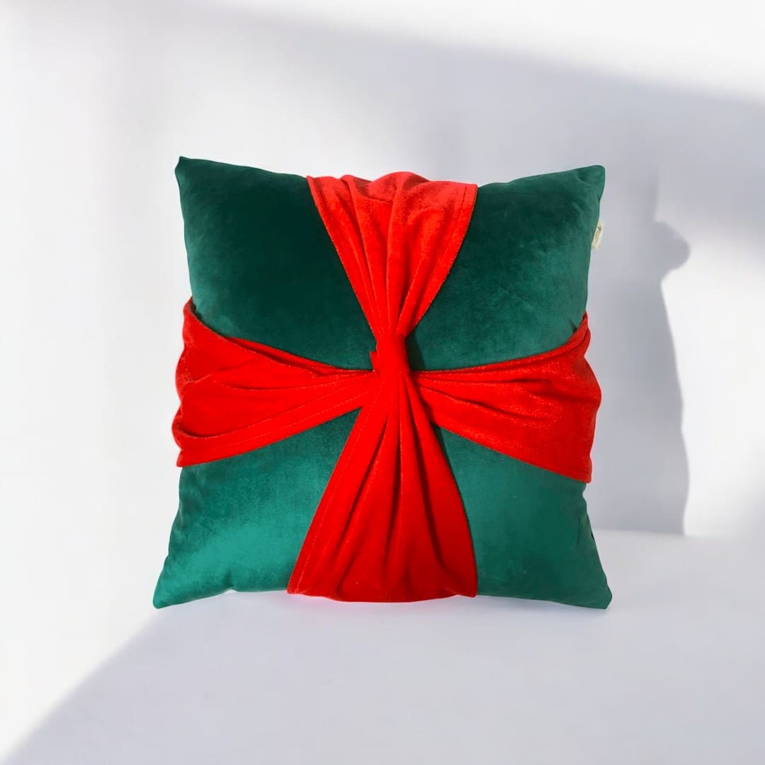 Mistletoe Bow Velvet Christmas Cushion Cover by Lushlyf