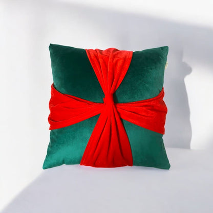 Mistletoe Bow Velvet Christmas Cushion Cover by Lushlyf