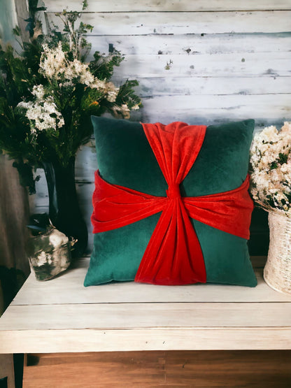 Mistletoe Bow Velvet Christmas Cushion Cover by Lushlyf