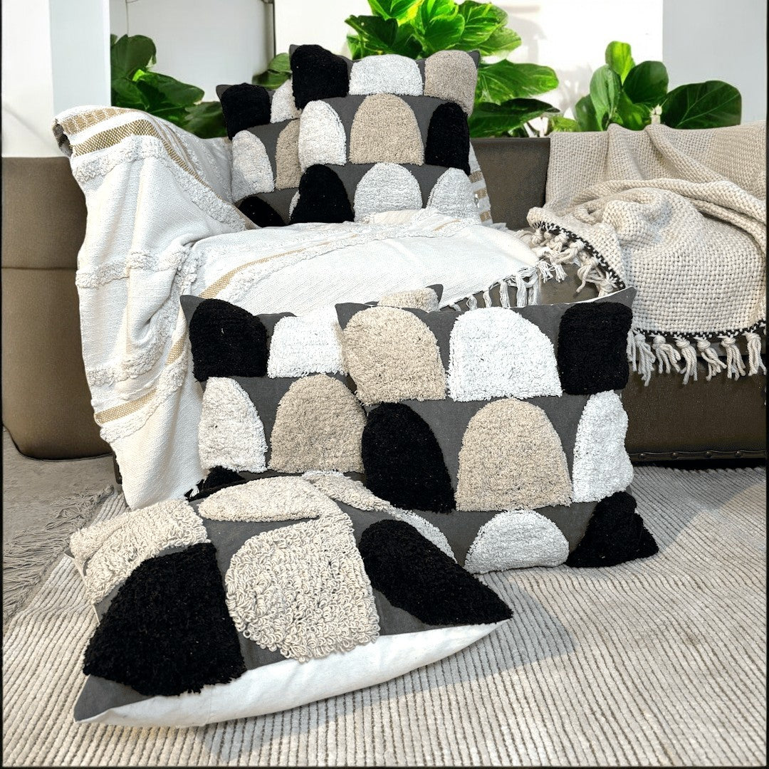 Monochrome Blocks Tufted Cushion Cover