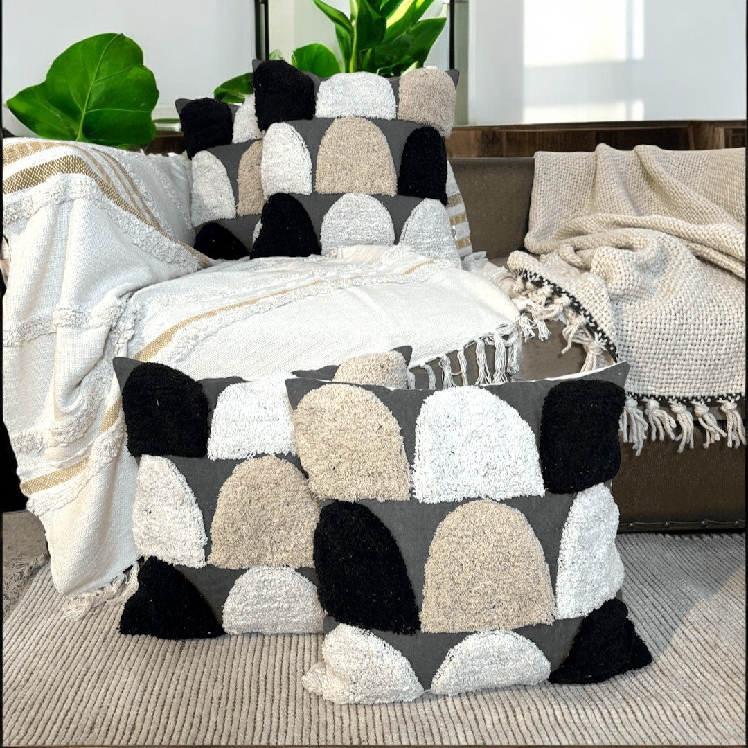 Monochrome Blocks Tufted Cushion Cover