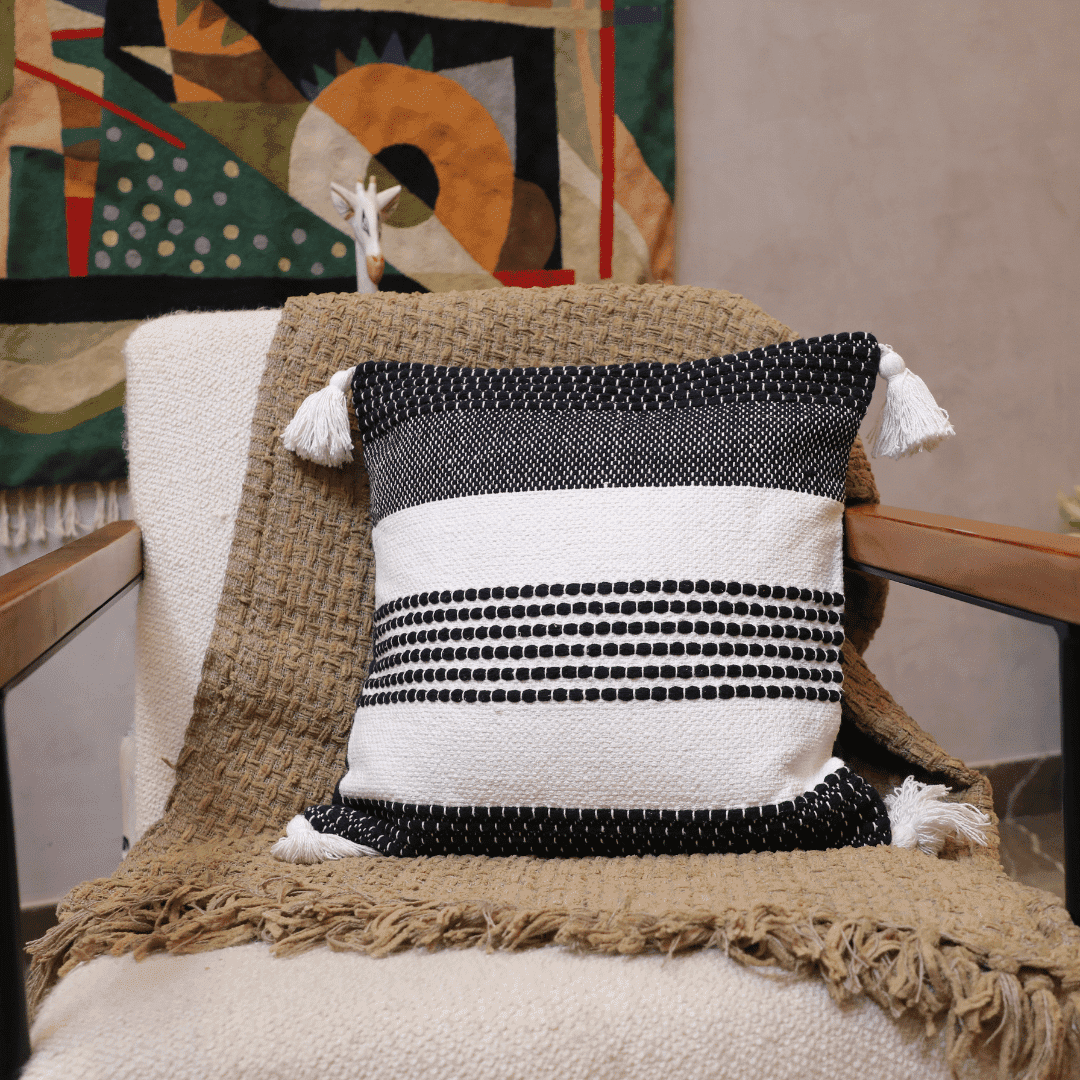 Monochrome Stripes Tufted Cushion Cover