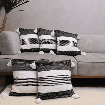 Monochrome Stripes Tufted Cushion Cover