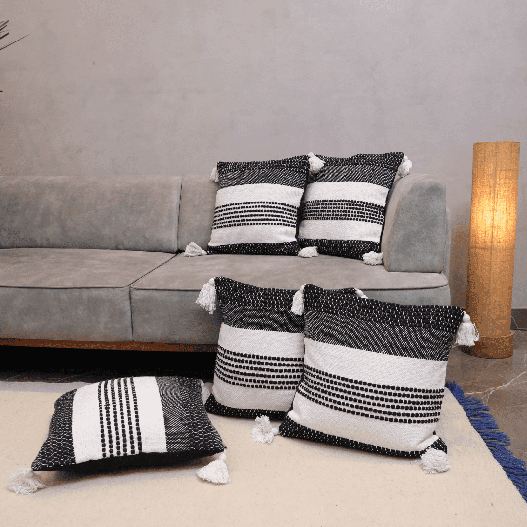 Monochrome Stripes Tufted Cushion Cover