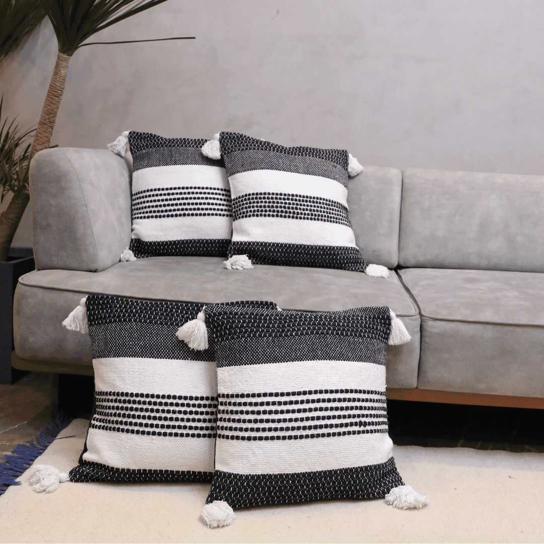 Monochrome Stripes Tufted Cushion Cover