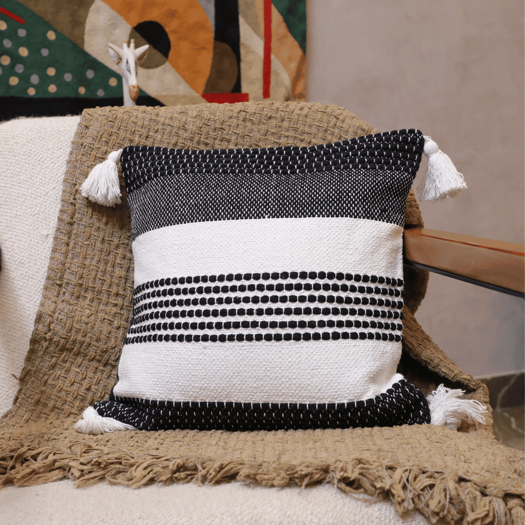 Monochrome Stripes Tufted Cushion Cover