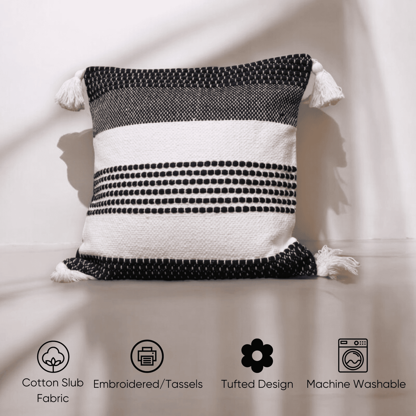 Monochrome Stripes Tufted Cushion Cover