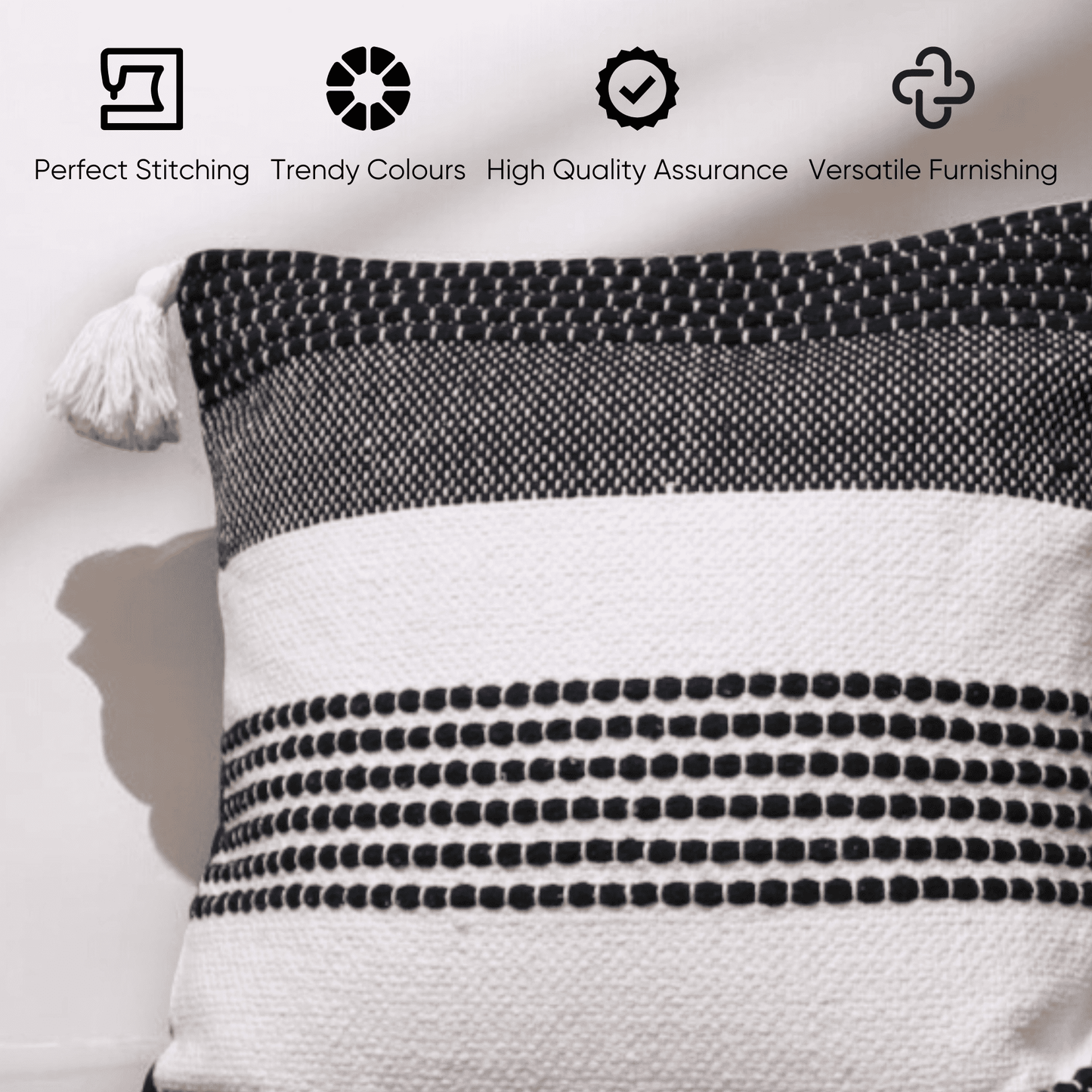 Monochrome Stripes Tufted Cushion Cover