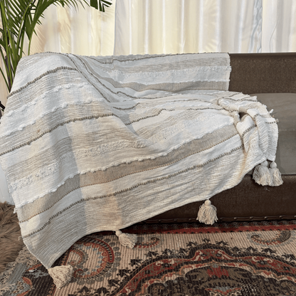 Natural Stripe Tufted Sofa Throw