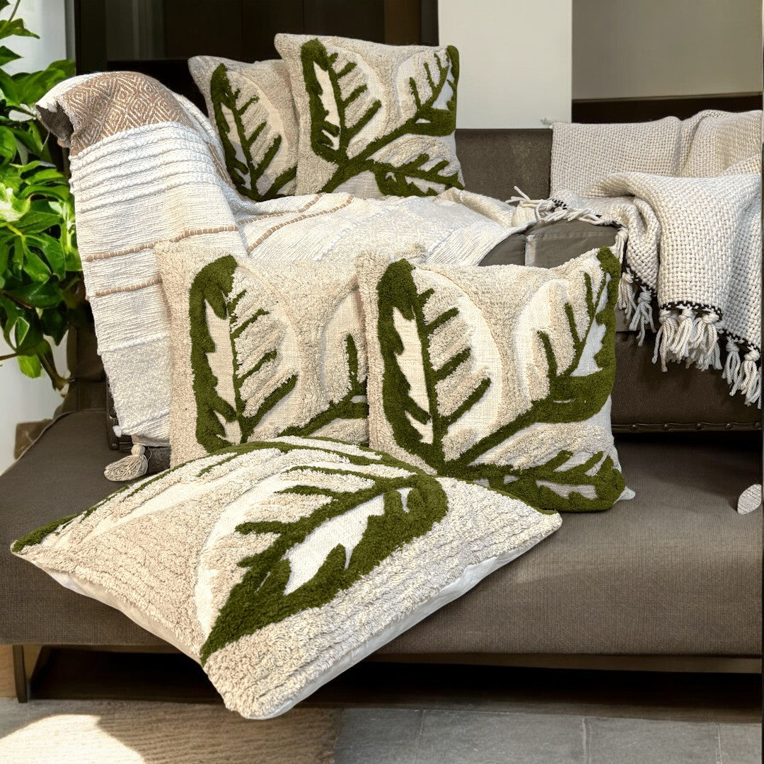 Olive Bloom Tufted Cushion Cover