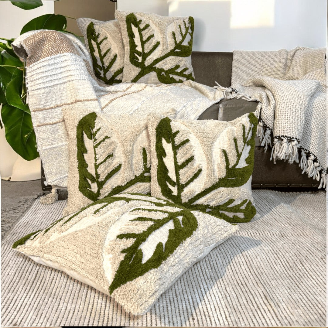 Olive Bloom Tufted Cushion Cover