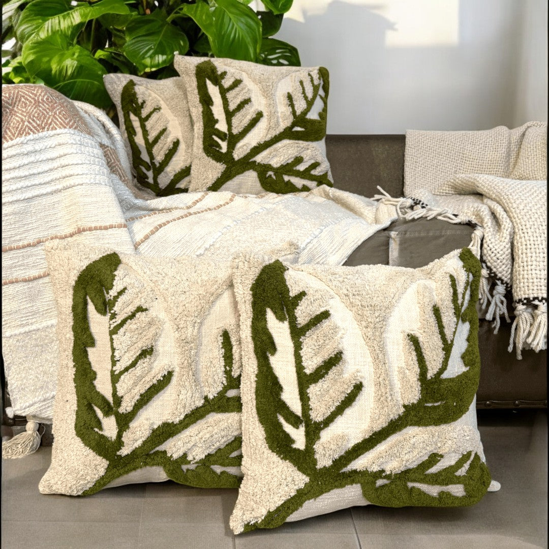 Olive Bloom Tufted Cushion Cover